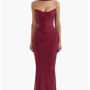 House of CB Strapless Wine Dress